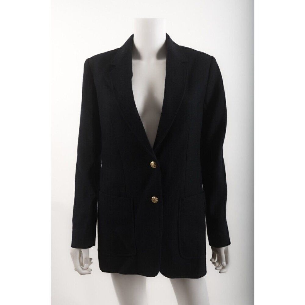 Massimo Dutti Women Blazer Suit Jacket Navy Blue Gold Button Wool US 4 EU 36 NWT